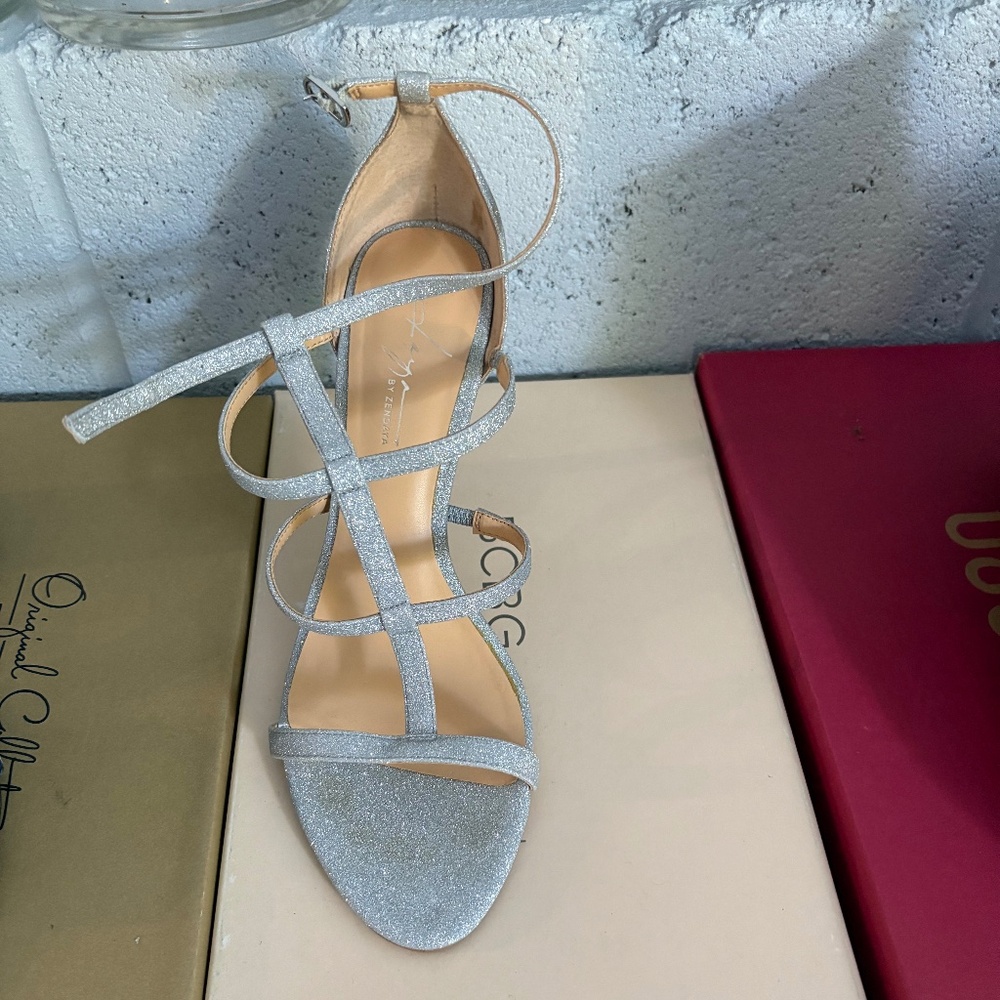 Evening silver sandal shoes